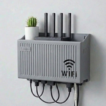 Duvar Tipi Wi-Fi Modem Saklama Kutusu(Gri) - Kablo Düzenleyici Router Raf Organizer (5347)