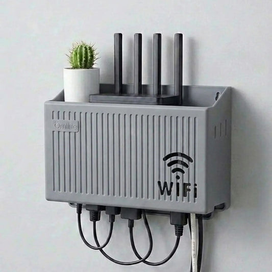 Duvar Tipi Wi-Fi Modem Saklama Kutusu(Gri) - Kablo Düzenleyici Router Raf Organizer (5347)