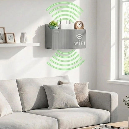 Duvar Tipi Wi-Fi Modem Saklama Kutusu(Gri) - Kablo Düzenleyici Router Raf Organizer (5347)