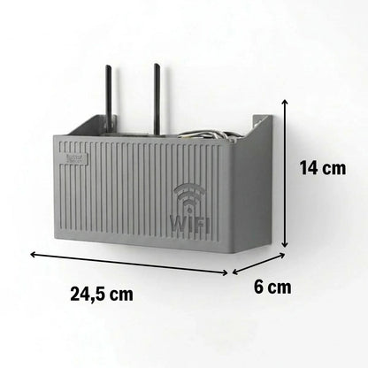 Duvar Tipi Wi-Fi Modem Saklama Kutusu(Gri) - Kablo Düzenleyici Router Raf Organizer (5347)