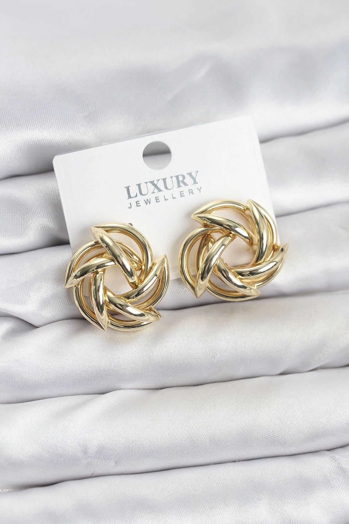 Mey İthalat® Gold Renk Pirinç Keskin Sarmal Model Kadın Küpe