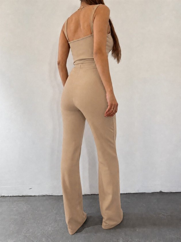 Kadın Zincir Askılı Krop Ithal Krep Bluz Ve Pantolon Ikili Takım