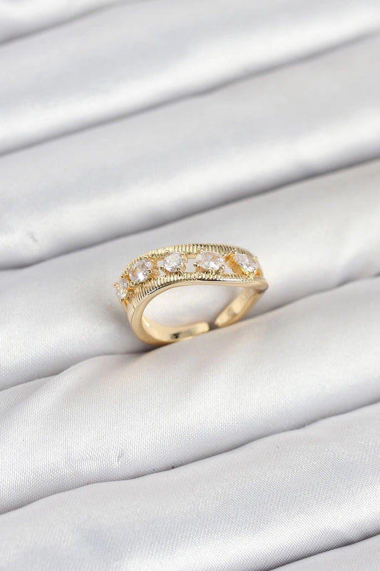 Mey İthalat® Pirinç Gold Renk Zirkon Taşlı Kadın Yüzük