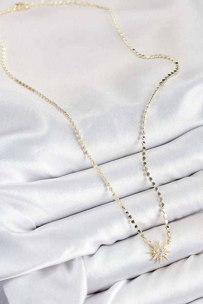 Mey İthalat® Pirinç Zirkon Taşlı Kutup Yıldızı Model Ezme Zincir Gold Renk Kadın Kolye