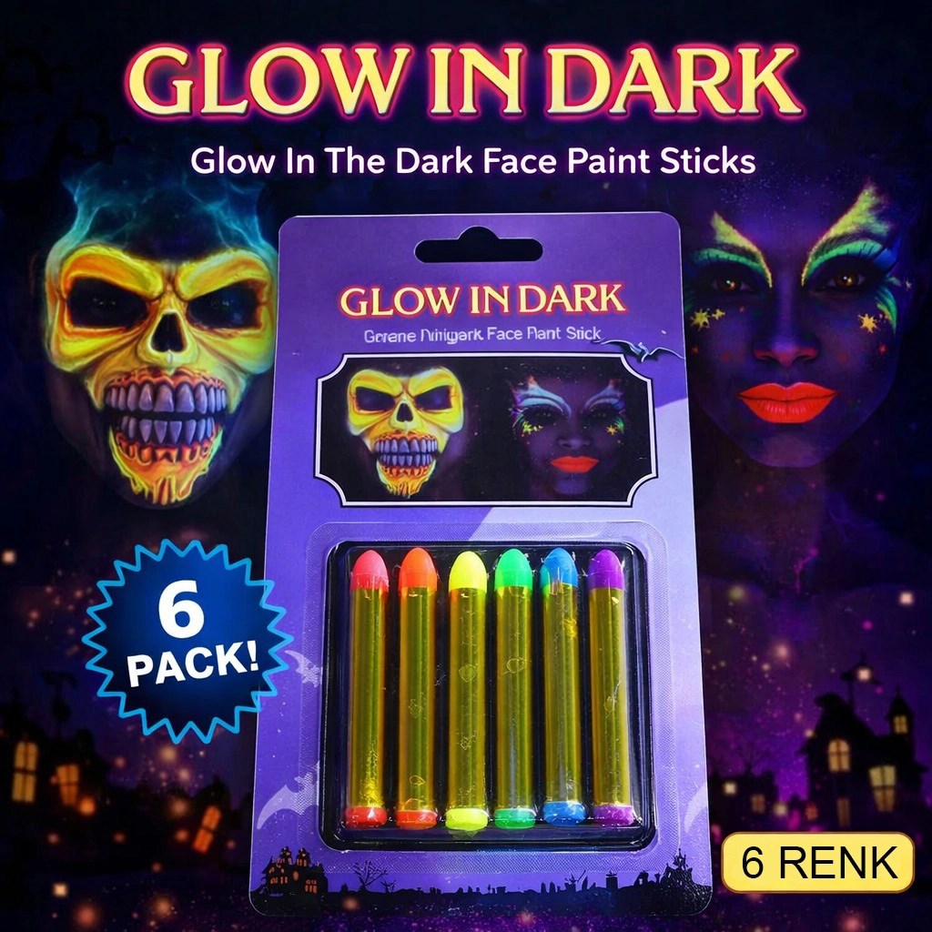 Mey İthalat® Fosforlu Glow Parti Boyası 6 lı - Karanlıkta Parlayan Yüz Boyası