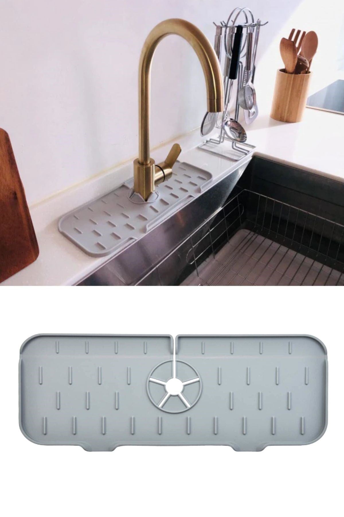 Starixa® Lavabo İçin Silikon Esnek Mat Musluk Sapı Damlama Tutucu Raf Mutfak Tezgahı Sıçrama Koruma