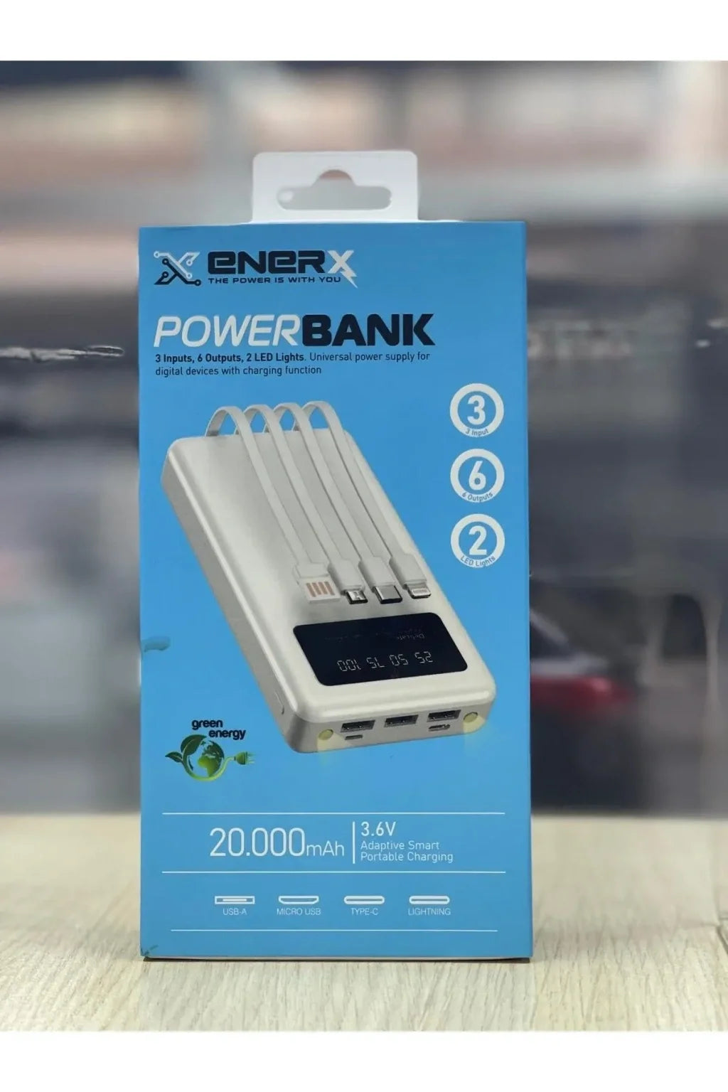 Enerx ENR-P20DC 20000 mAh 2.1 Amper Dahili Kablolu Powerbank Siyah (5347)