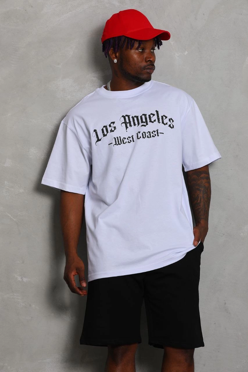 Unisex Oversized Printed Crew Neck T-Shirt - White