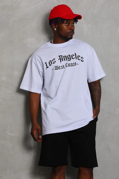 Unisex Oversized Printed Crew Neck T-Shirt - White