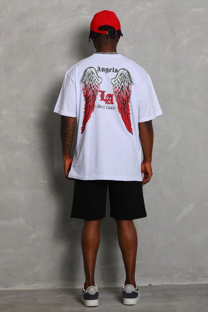 Unisex Oversized Printed Crew Neck T-Shirt - White