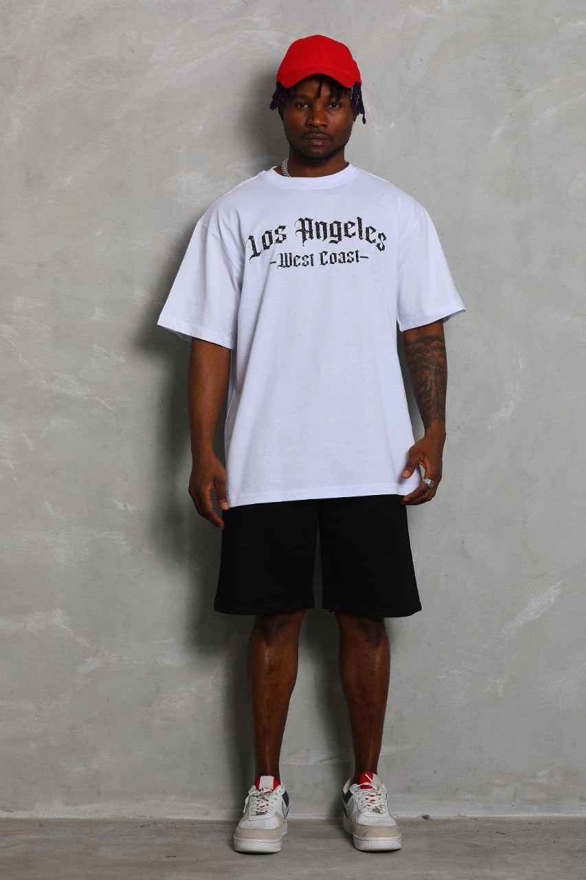 Unisex Oversized Printed Crew Neck T-Shirt - White