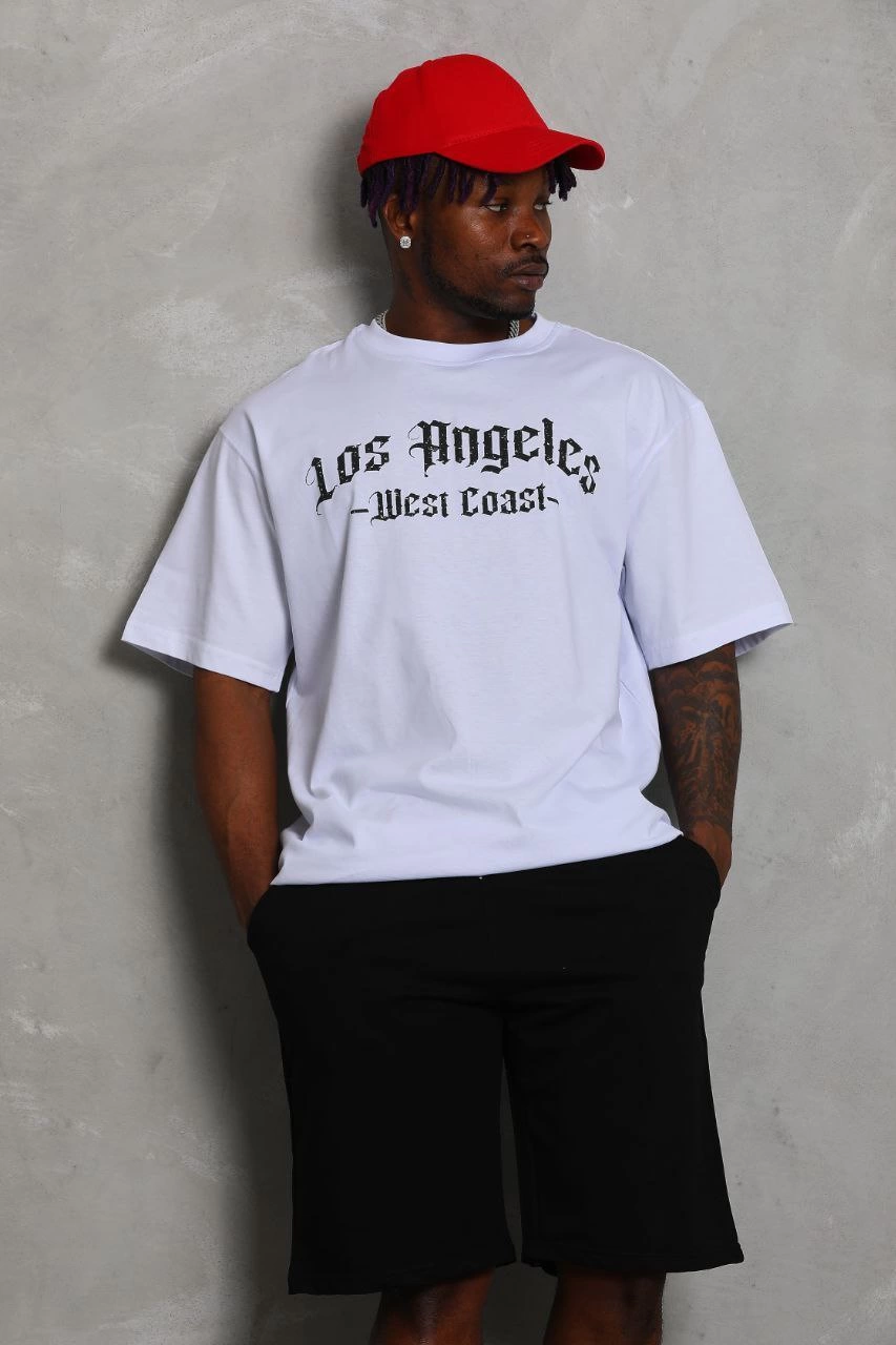 Unisex Oversized Printed Crew Neck T-Shirt - White