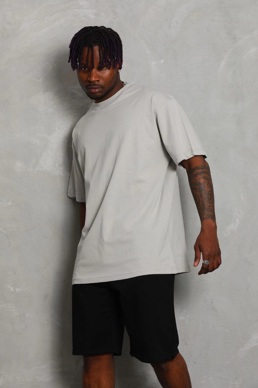 Unisex Oversize Plain Crew Neck T-Shirt - Grey
