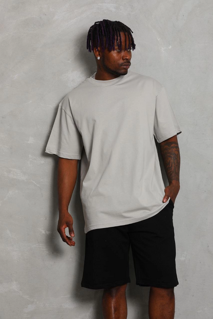 Unisex Oversize Plain Crew Neck T-Shirt - Grey