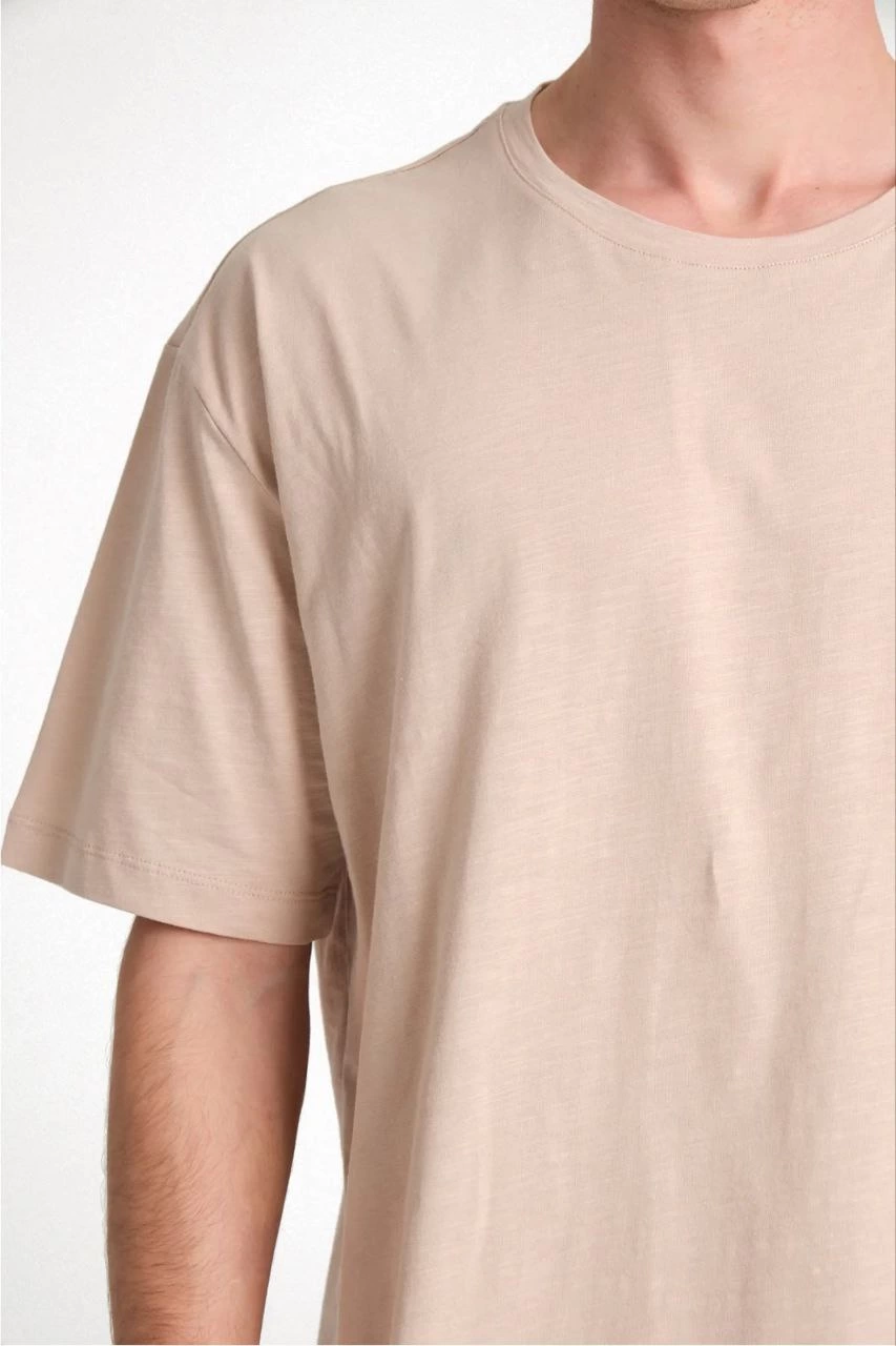 تي شيرت رجالي بقصة أوسع (Oversize) بجودة A، لون بيج - 24/1
