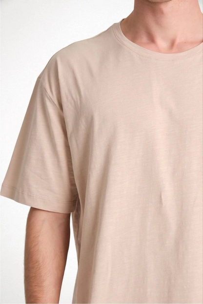 تي شيرت رجالي بقصة أوسع (Oversize) بجودة A، لون بيج - 24/1