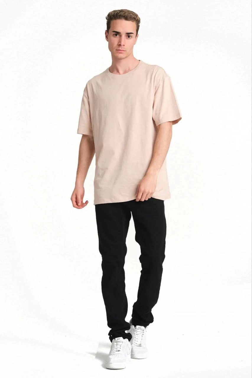 تي شيرت رجالي بقصة أوسع (Oversize) بجودة A، لون بيج - 24/1