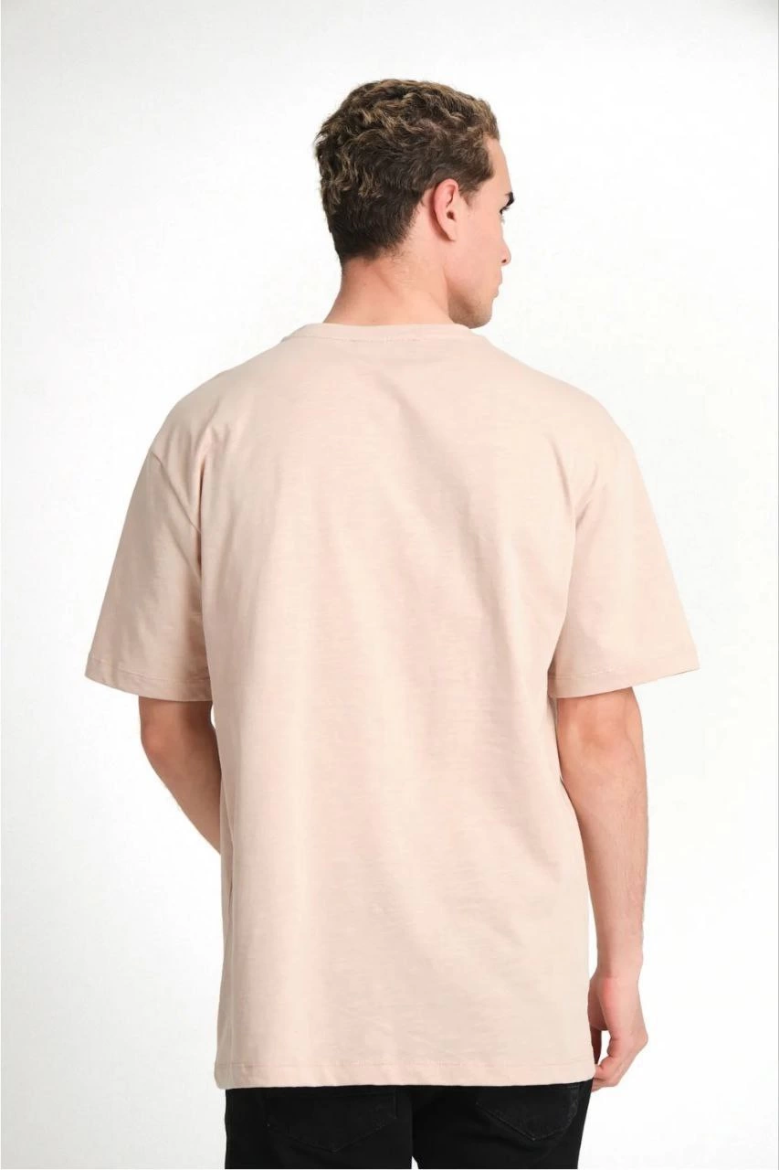 تي شيرت رجالي بقصة أوسع (Oversize) بجودة A، لون بيج - 24/1