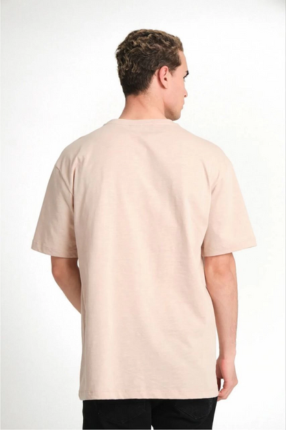 تي شيرت رجالي بقصة أوسع (Oversize) بجودة A، لون بيج - 24/1