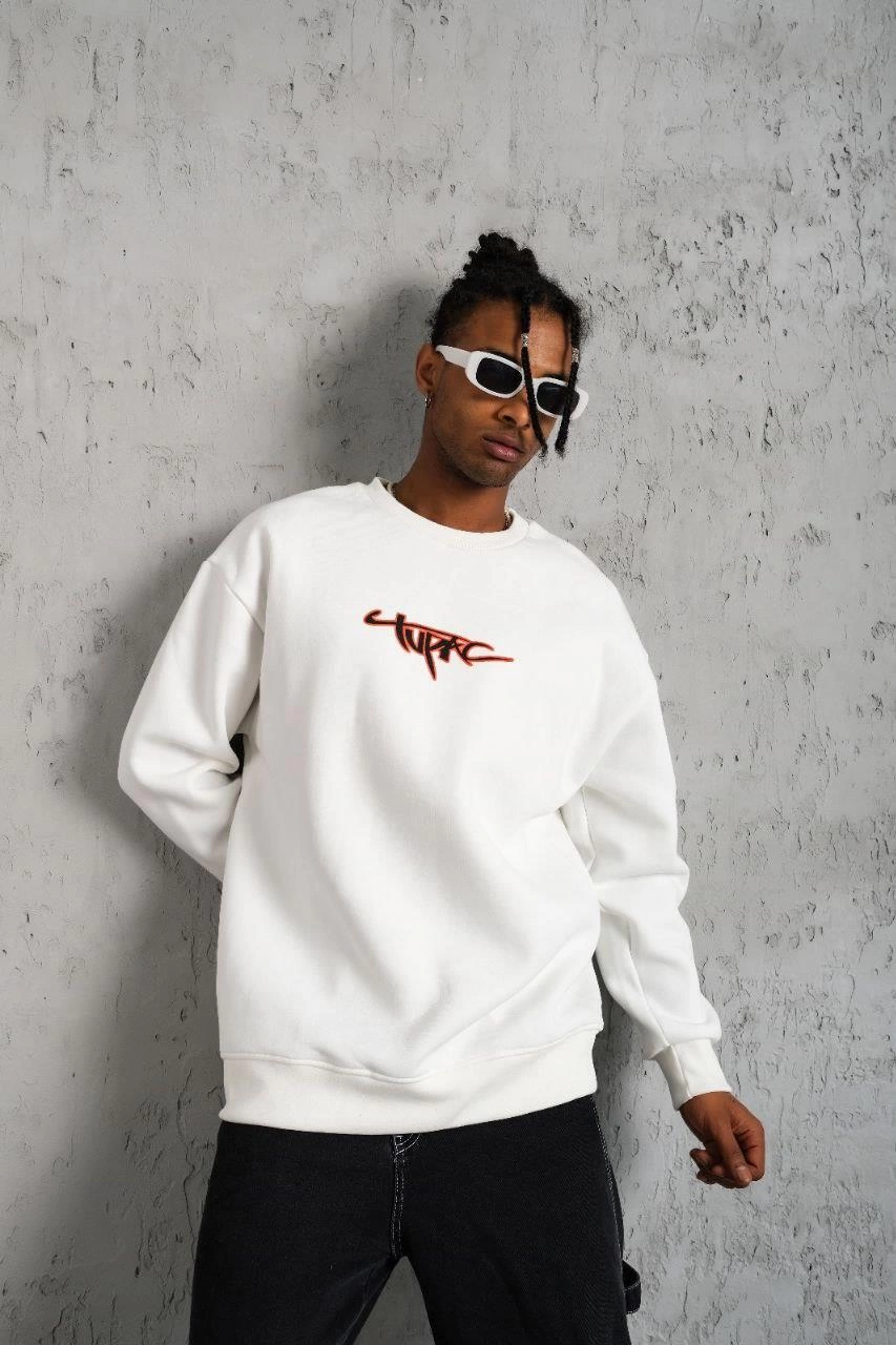 Men's 3-Thread Gangster Print Sweatshirt - White