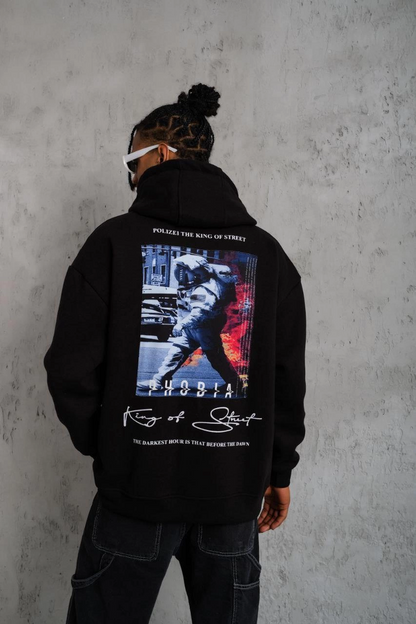 Men's Astronaut Print Hooded Sweatshirt - Black