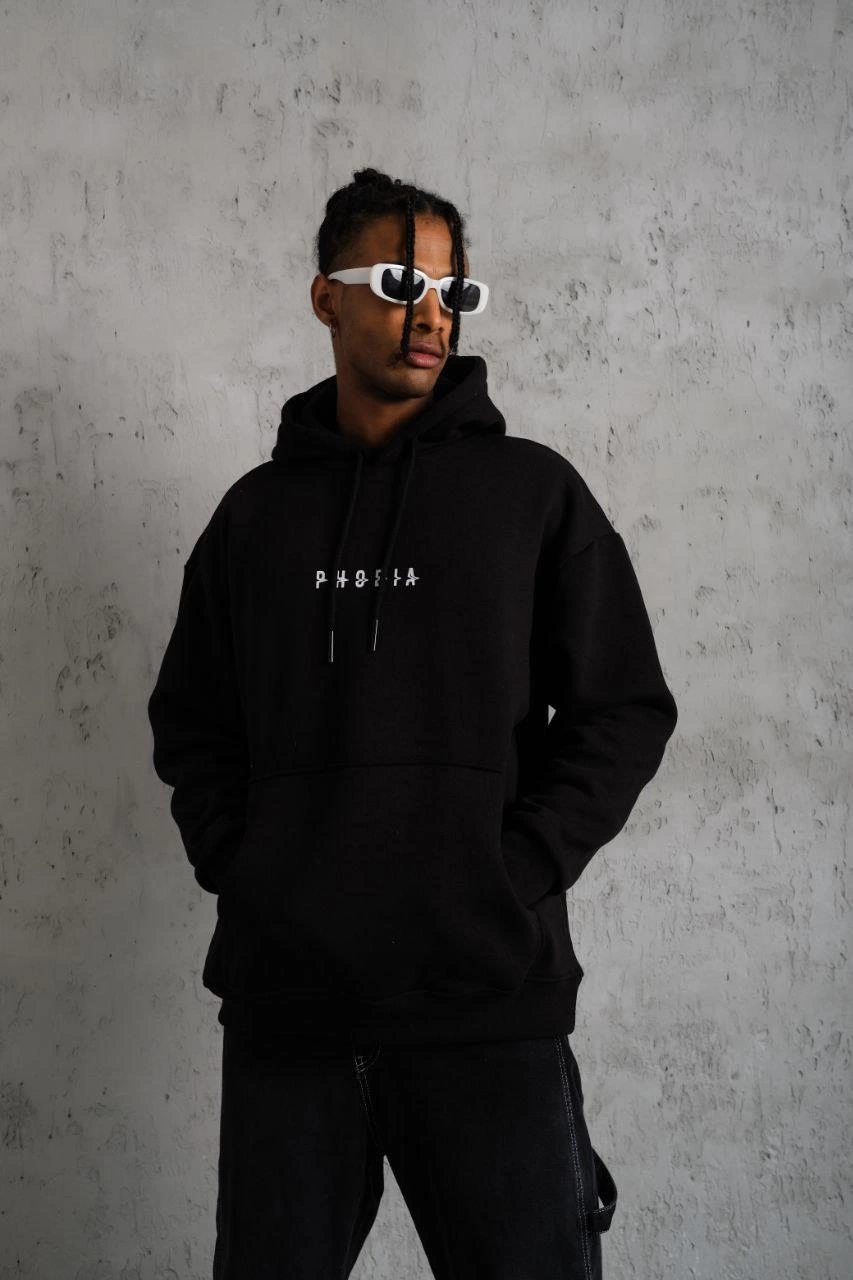 Men's Astronaut Print Hooded Sweatshirt - Black