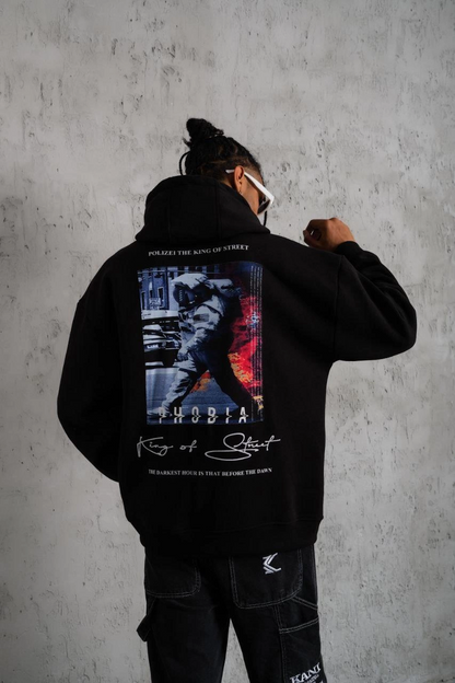 Men's Astronaut Print Hooded Sweatshirt - Black