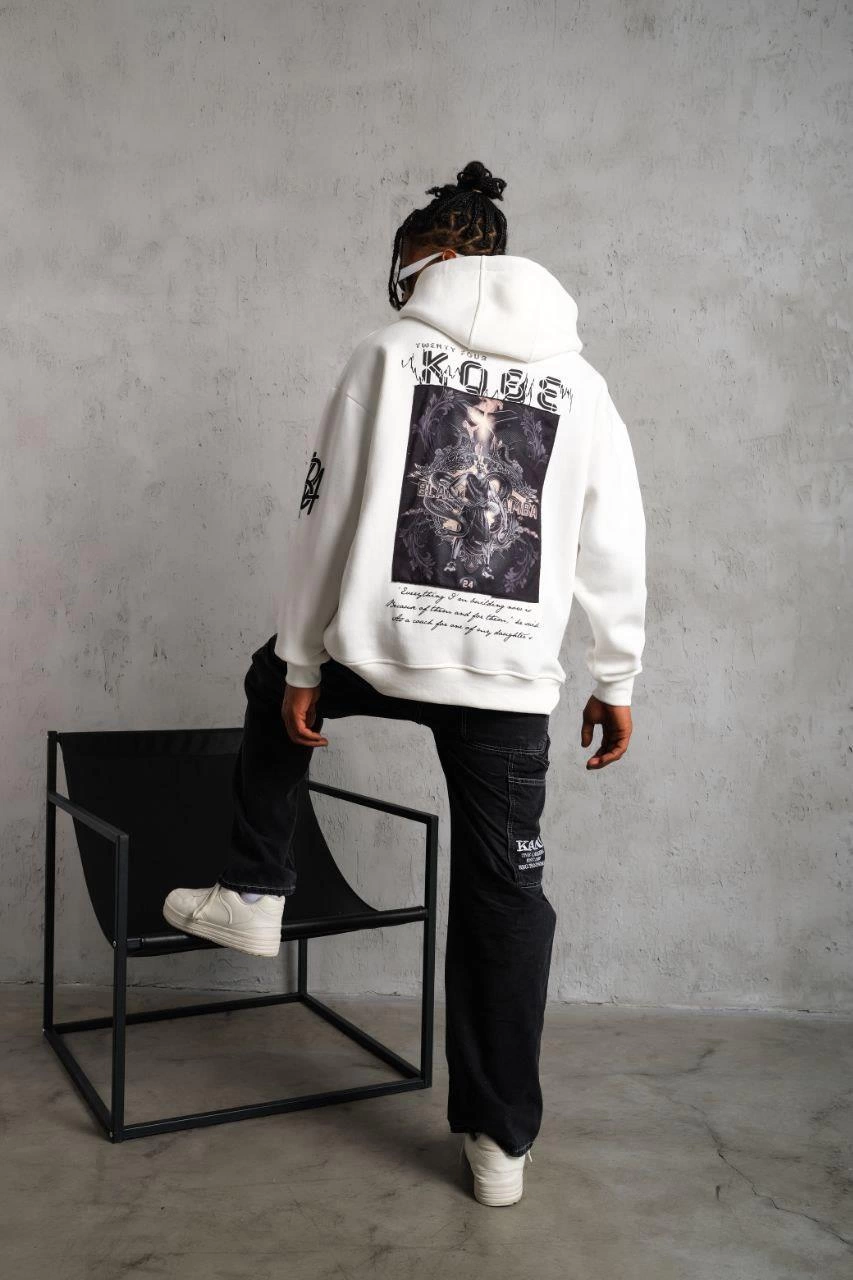 Men's Printed Hooded Sweatshirt - White