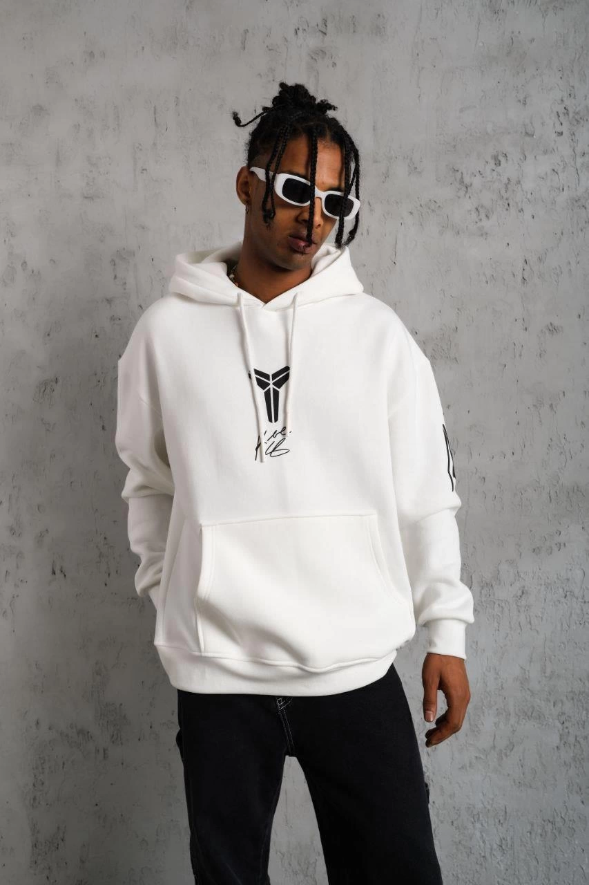 Men's Printed Hooded Sweatshirt - White