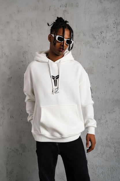 Men's Printed Hooded Sweatshirt - White
