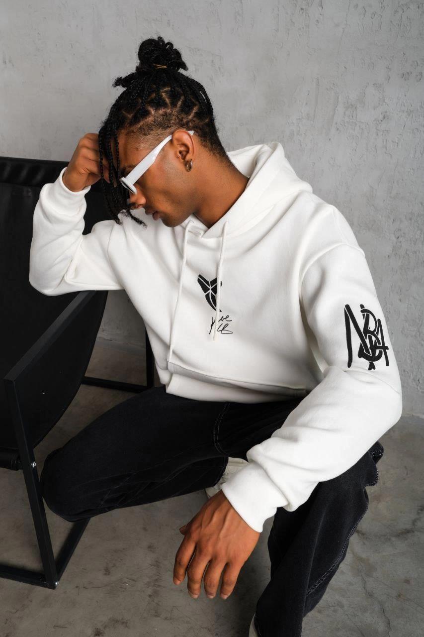 Men's Printed Hooded Sweatshirt - White