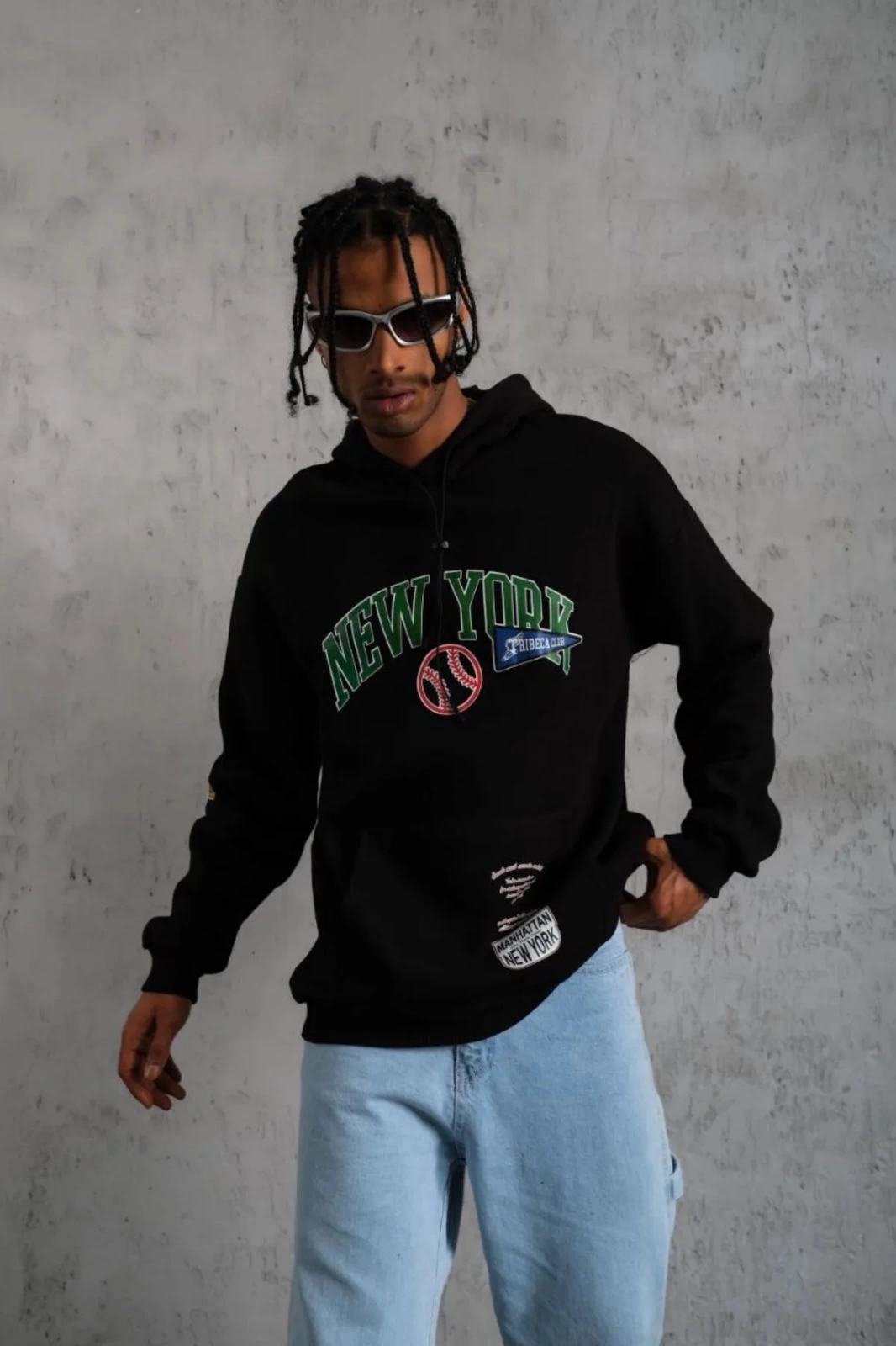Men's Printed Hooded Sweatshirt - Black