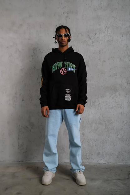 Men's Printed Hooded Sweatshirt - Black
