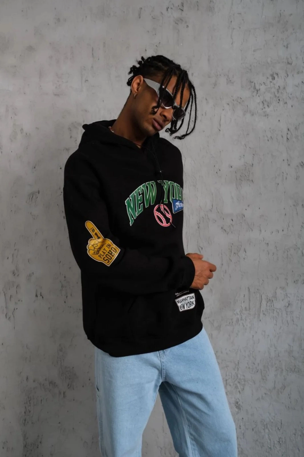 Men's Printed Hooded Sweatshirt - Black