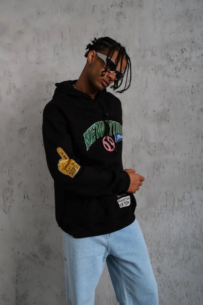 Men's Printed Hooded Sweatshirt - Black