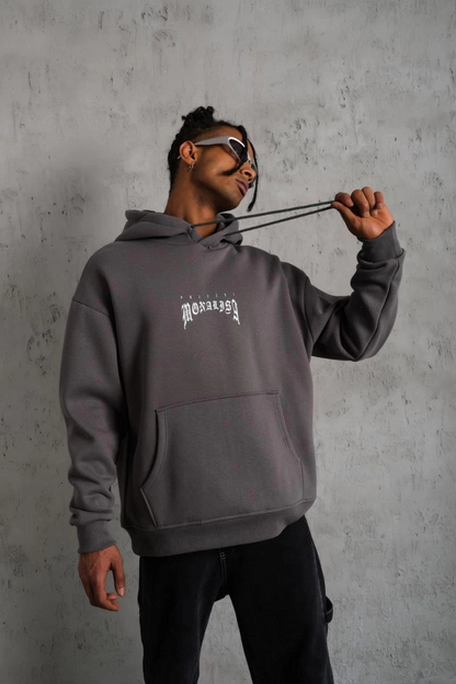 Men's Printed Hoodie with Kangaroo Pocket - Grey