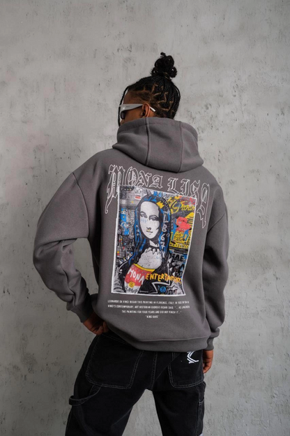 Men's Printed Hoodie with Kangaroo Pocket - Grey