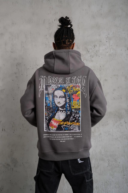 Men's Printed Hoodie with Kangaroo Pocket - Grey