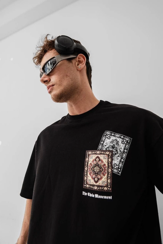 Erkek Baskılı Oversize T-shirt - Siyah