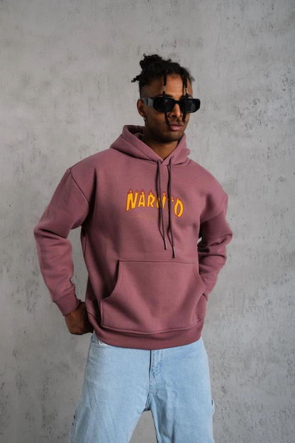 Erkek Baskılı Sweat Kapüşonlu - Gül Kurusu