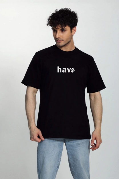 Erkek Bisiklet Yaka Kısa Kol hav Baskılı T-shirt - Siyah