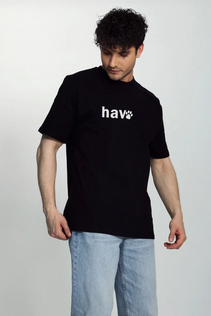 Erkek Bisiklet Yaka Kısa Kol hav Baskılı T-shirt - Siyah