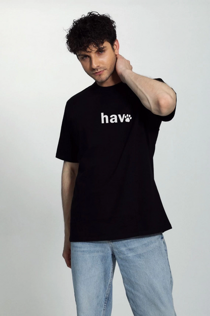 Erkek Bisiklet Yaka Kısa Kol hav Baskılı T-shirt - Siyah