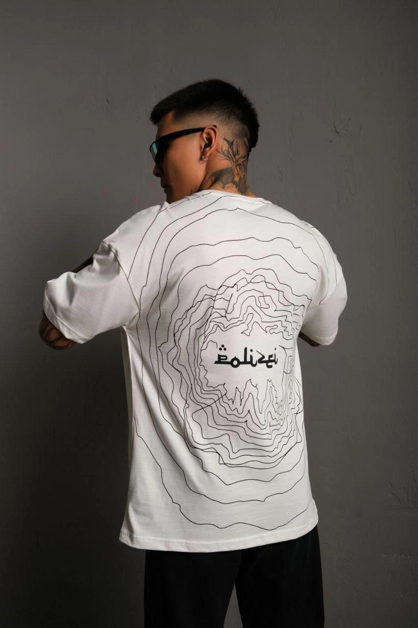 Men's Bicycle Collar Back Print Oversize T-Shirt - White