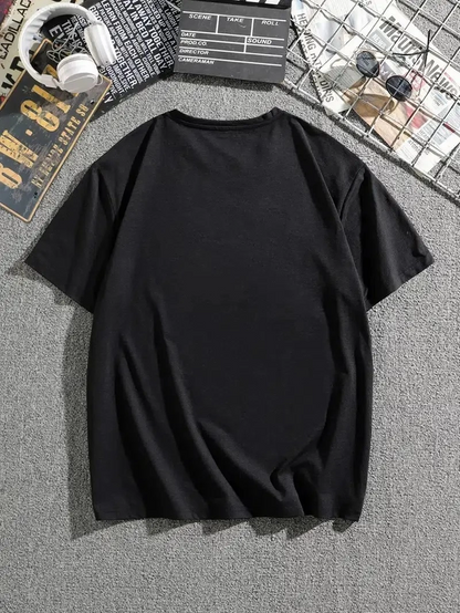 Erkek Dağ Grafikli Tişört, Yaz için Büyük Beden Rahat T-shirt - Siyah