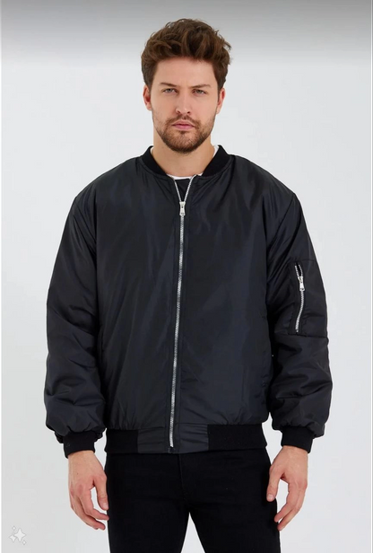 Unisex Siyah Bomber Mont - Su İtici Kumaş, Kapitone Astarlı, Fermuarlı ve Günlük Kullanıma Uygun Ceket- Siyah