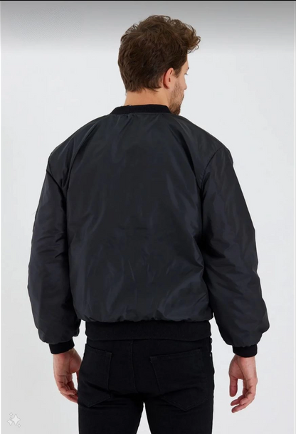 Unisex Siyah Bomber Mont - Su İtici Kumaş, Kapitone Astarlı, Fermuarlı ve Günlük Kullanıma Uygun Ceket- Siyah