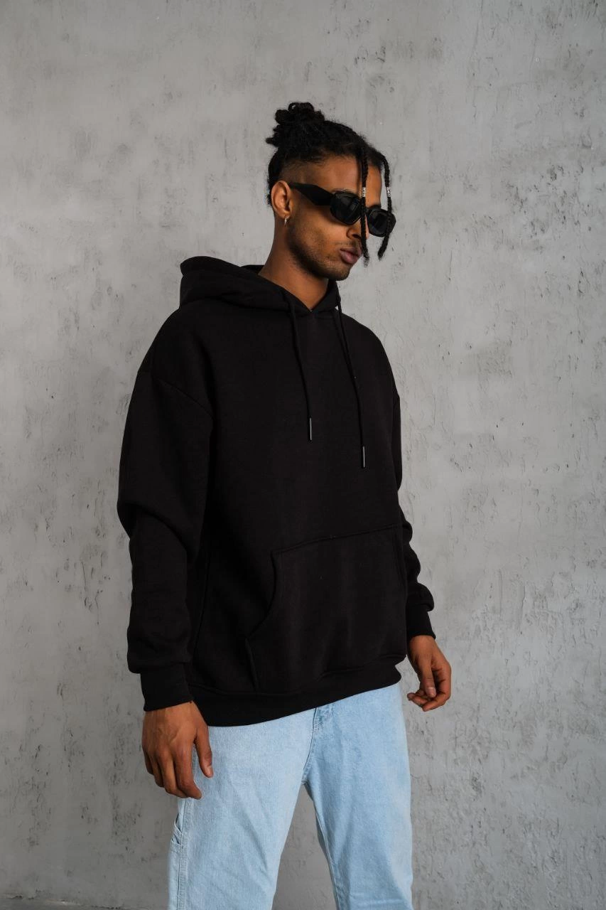 Men's Plain Hooded Sweatshirt - Black