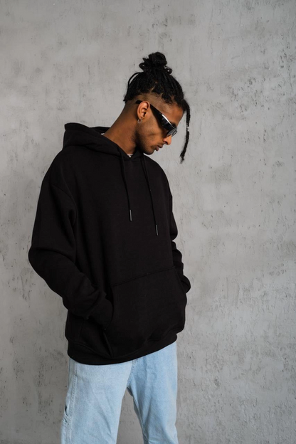 Men's Plain Hooded Sweatshirt - Black