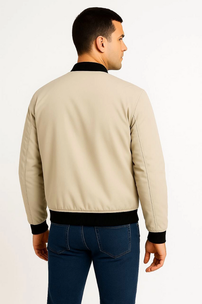 Erkek Bomber Mont Ceket - Fermuarlı, Kapitone İçi Astarlı, Su İtici Kumaş, Regular Fit, Uzun Kollu, Yandan Cepli, Bahar & Kış Rahat Günlük Stil - Bej